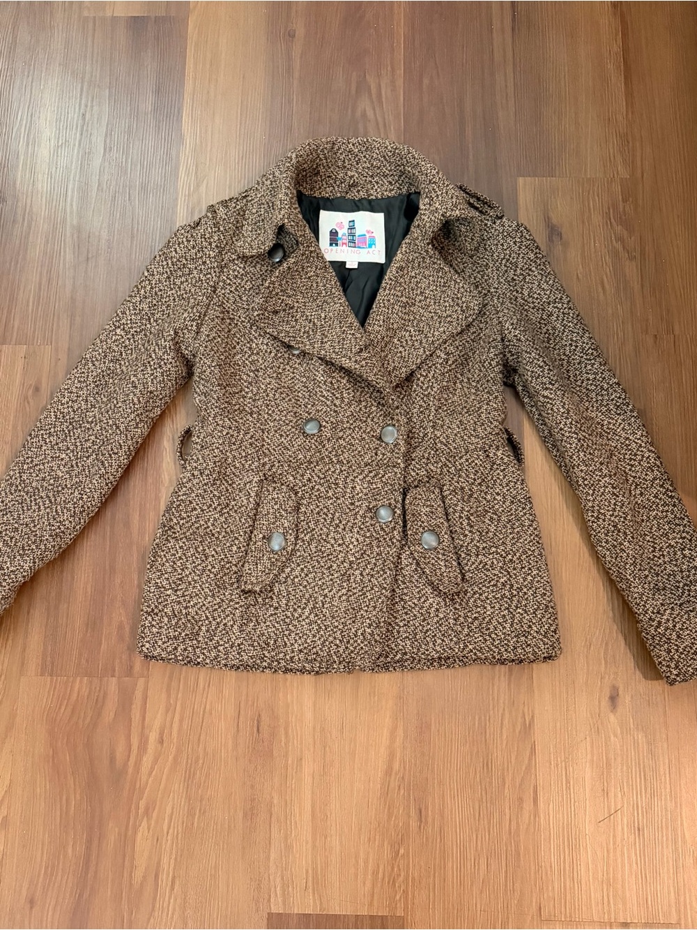 Wool-Blend Brown Peacoat Jacket